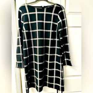 Ann Taylor Large Petite black dress with plaid.